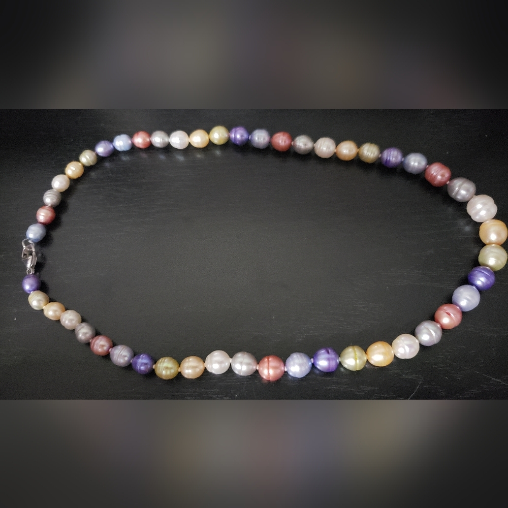 Honora Collection Multi-Color Pearl Necklace With Pouch And Box 925 And H Stamps - Picture 4 of 12